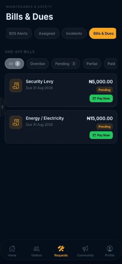Crovix Haven resident app → pay estate levy