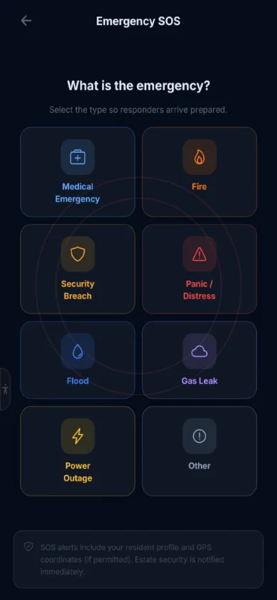 Crovix Haven resident app → emergency SOS alert